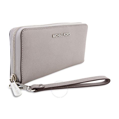 michael kors jet set pearl grey wallet|Michael Kors large trifold wallet.